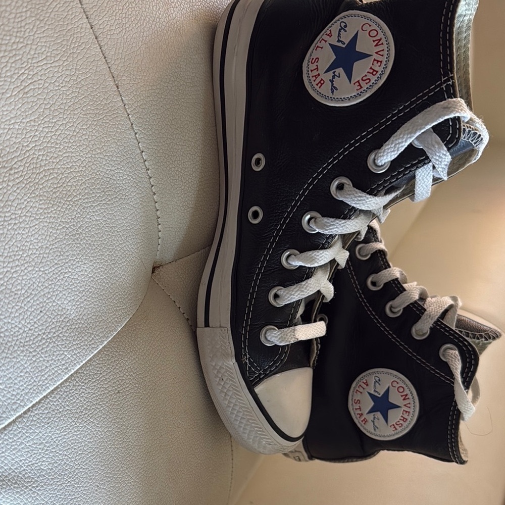 Converse Black High Top leather Ladies Sneakers with White Trim